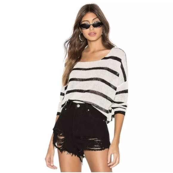 Superdown Adrianna Knit Sweater Black & White Striped From Revolve - Picture 1 of 9